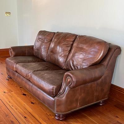BRADINGTON YOUNG ~ Brown Leather Sofa ~ With Nailhead Trim ~ *Read Details