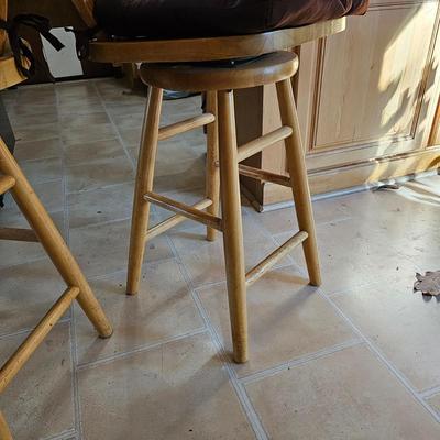 Pair of Oak Kitchen Stools w/Cushions (K-JS)