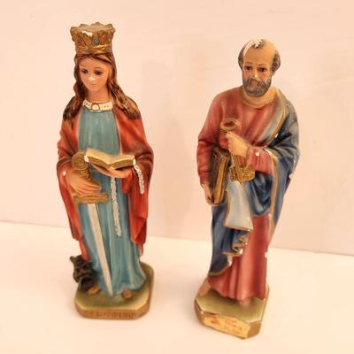 Lot #1  Pair of Vintage Chalkware Saint Statues