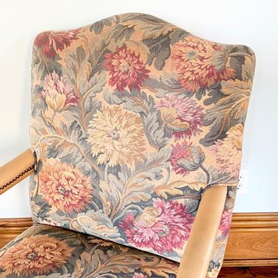 Pair (2) French Provincial Nail Head Trim Upholstered Arm Chairs ~ *Read Details