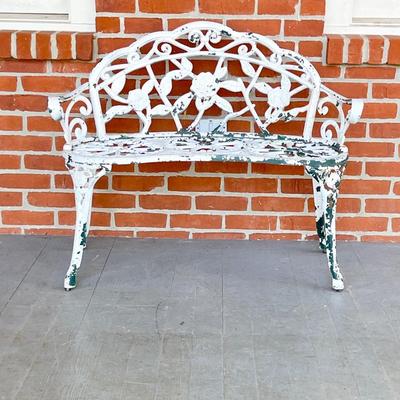 Distressed Metal Garden Bench ~ With Rose Design ~ *Read Details