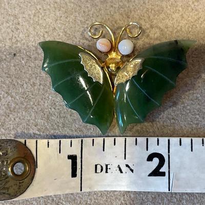 Green butterfly brooch and clip earrings