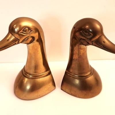 Lot #18  Pair of Vintage Solid Brass Duck Head Book Ends