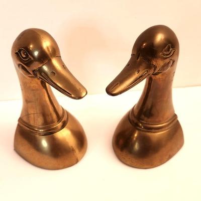 Lot #18  Pair of Vintage Solid Brass Duck Head Book Ends