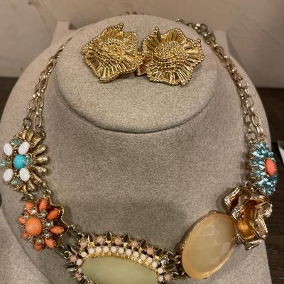 Vintage necklace and gold tone earrings