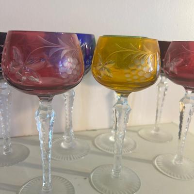 Vintage Cut to Clear Bohemian Czech Wine Glasses - Set of 7