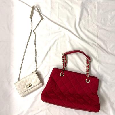 467 Talbots Red Nylon Quilted Bag with White Quilted Bag