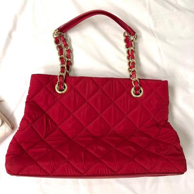 467 Talbots Red Nylon Quilted Bag with White Quilted Bag