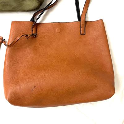 468 Joy Susan Green Micro Suede Bag and Brown Tote