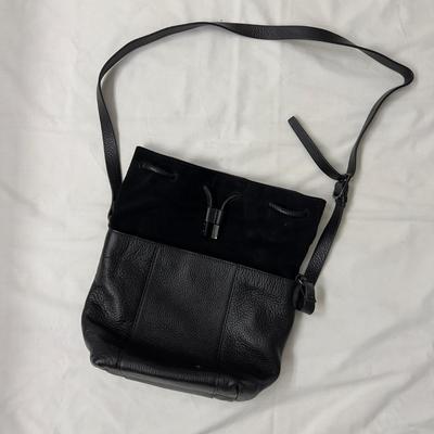 472 Halston Black Suede Leather Crossbody Handbag