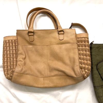 474 Anabaglish Taupe Leather Handbag with Green Suede Tote