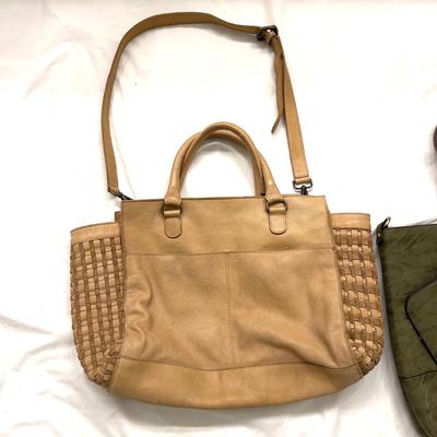 474 Anabaglish Taupe Leather Handbag with Green Suede Tote