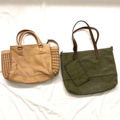 474 Anabaglish Taupe Leather Handbag with Green Suede Tote