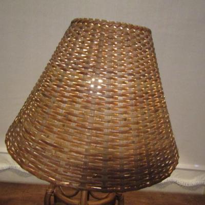 Bamboo Style Lamp with Woven Wooden Shade- Approx 27