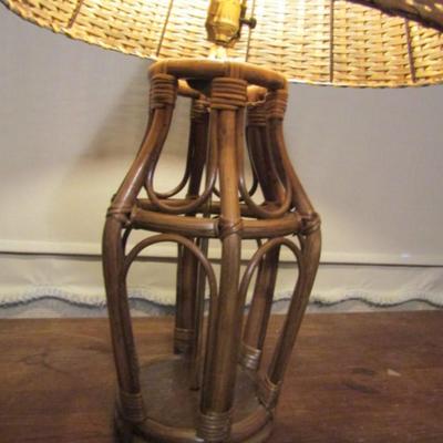 Bamboo Style Lamp with Woven Wooden Shade- Approx 27