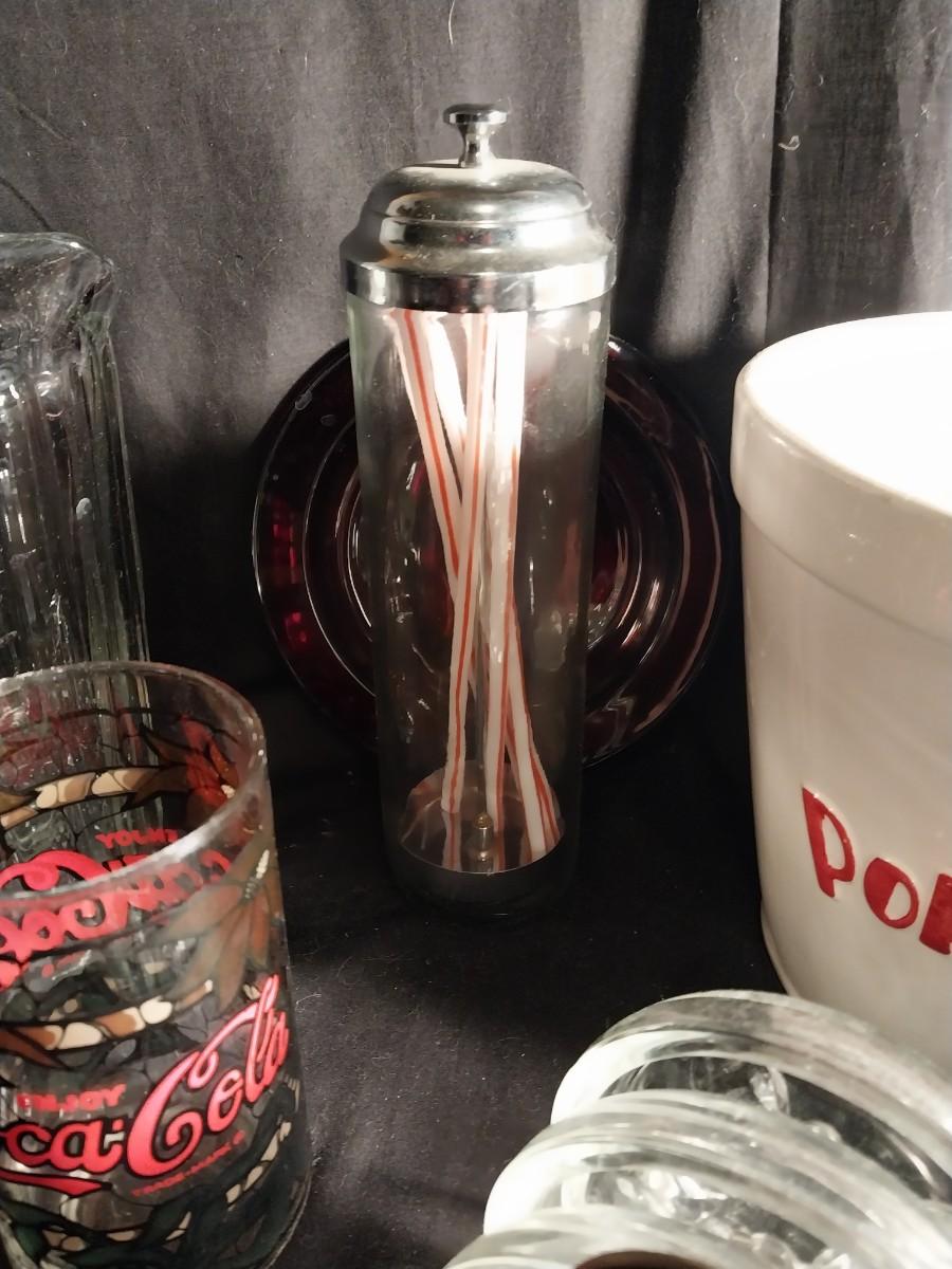 Vintage Coca-cola Glass Drinking Straw Dispenser/ Holder 