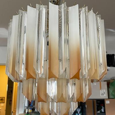 2.  1970s ART DECO LUCITE ACRYLIC PRISM 3 TIER CHANDELIER GOLD OMBRE  HOLLYWOOD REGENCY