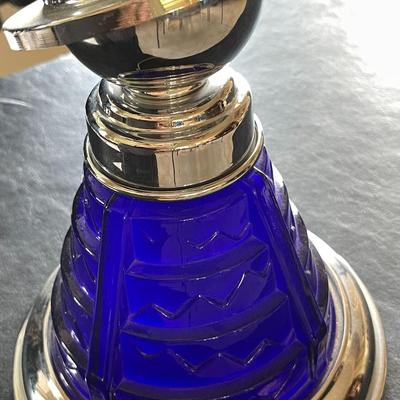 4. VINTAGE ART DECO WORLD'S FAIR CHROME & COBALT BLUE GLASS AIRPLANE DERECO CLASSICS LAMP