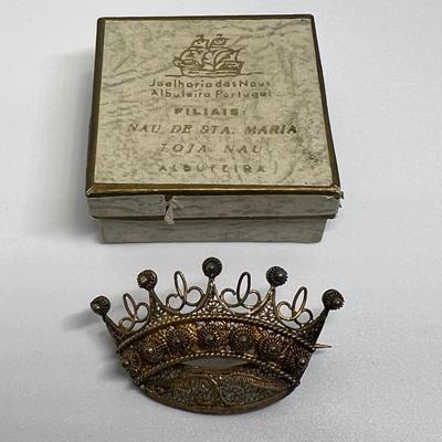 Antique Joalhario das Naus Portugese Filigree Crown Brooch