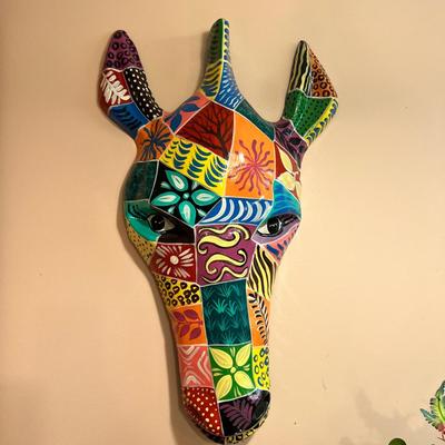 Large Paper Mache Hand Painted Giraffe Wall Art 15"x24"