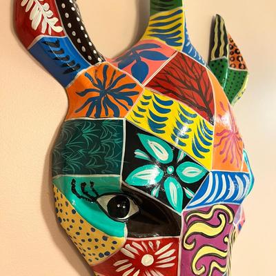 Large Paper Mache Hand Painted Giraffe Wall Art 15"x24"