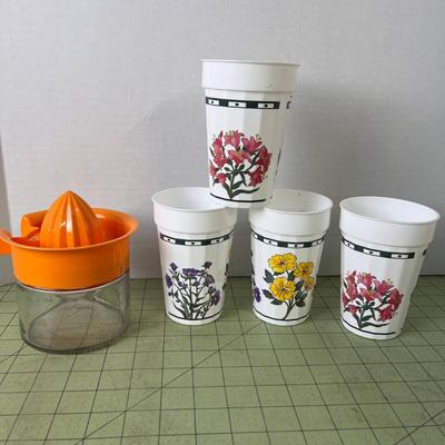 Kitchen Juicer and Floral Cups