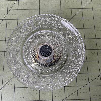 Crystal Serving Plate and Silver Plated Napkin Rings