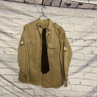 Military Button-up Shirt with Tie