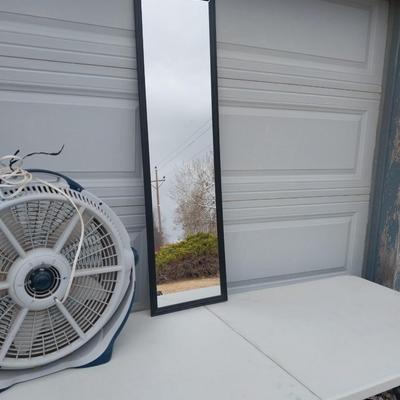 FULL LENGTH MIRROR AND A WIND MACHINE FAN