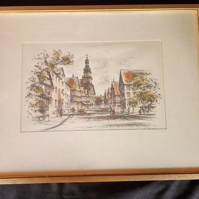 Framed Drawing of a German City