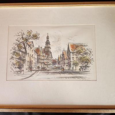 Framed Drawing of a German City