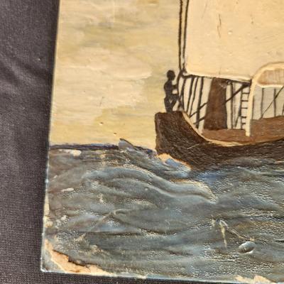 Vintage Oil Painting of a Tall Ship