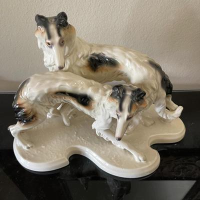 19.  LARGE VINTAGE ART DECO BORZOI DOGS FIGURINE