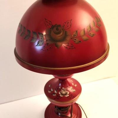 Lot #28  Vintage Tole Painted Table Lamp - Rose Motif