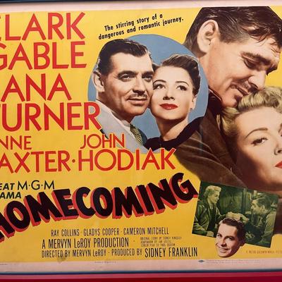 21.  VINTAGE FRAMED MOVIE POSTER CLARK GABLE LANA TURNER HOMECOMING 1948