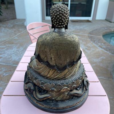 25.  ANTIQUE CAST BRONZE BUDDAH SEATED ON DRAGON THRONE TIBET