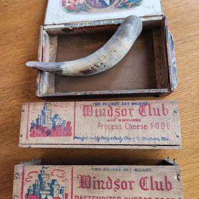 Three Vintage Boxes and a Horn