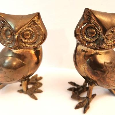 Lot #39  Pair Mid Century Brass Owls