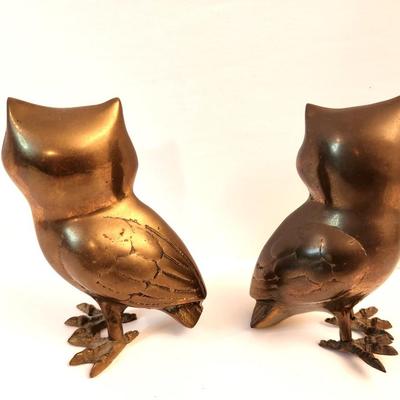 Lot #39  Pair Mid Century Brass Owls