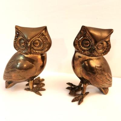 Lot #39  Pair Mid Century Brass Owls