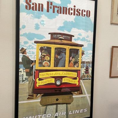 28.  VINTAGE FRAMED TRAVEL POSTER SAN FRANCISCO UNITED AIRLINES