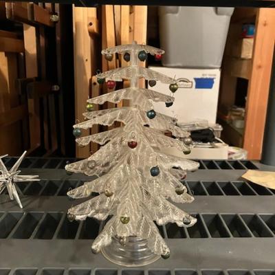 VTG Crystal Pine 11.5â€ Plastic Tabletop Christmas Tree with Glass Ornaments