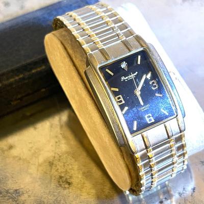 37.  VINTAGE PRECISION BY GRUEN DIAMOND QUARTZ MENS WRIST WATCH BLACK FACE