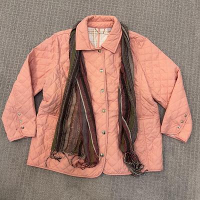 497 CHICO'S Pink Quilted Jacket with Scarf Size 3P