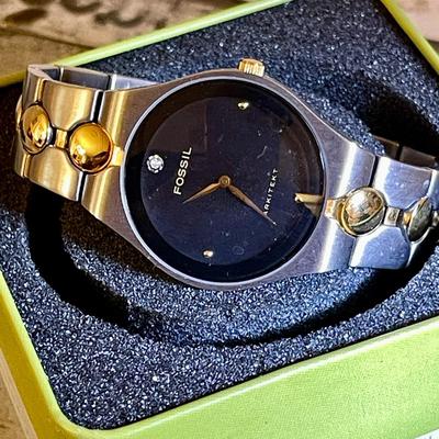 39.  FOSSIL ARKITEKT MENS WRISTWATCH IN TIN STAINLESS STEEL BLACK FACE