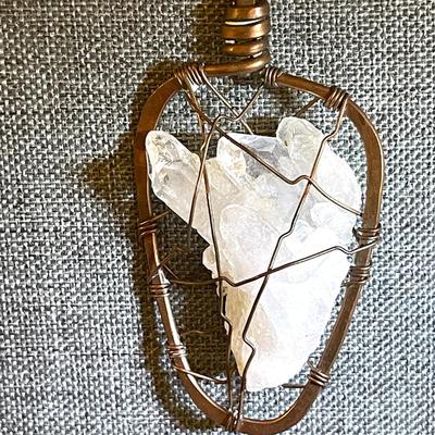42.  RAW CRYSTAL PENDANT COPPER WIRE CAGE
