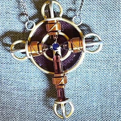 43.  LARGE MIXED METALS CELTIC CROSS STERLING SILVER CHAIN
