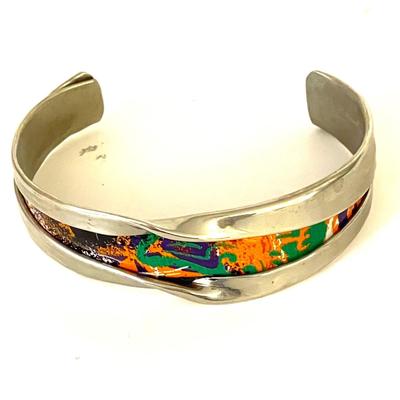 44.  ARTISAN SILVER CUFF ENAMEL CENTER MODERNIST DESIGN NOT MARKED
