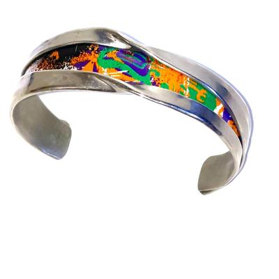 44.  ARTISAN SILVER CUFF ENAMEL CENTER MODERNIST DESIGN NOT MARKED