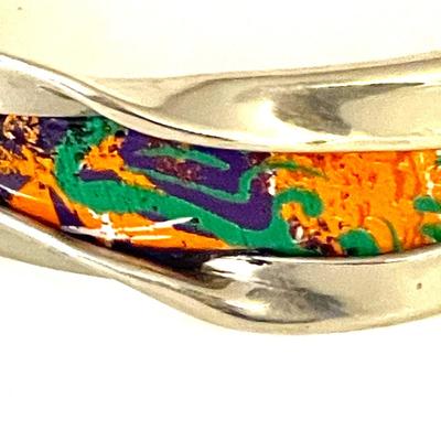 44.  ARTISAN SILVER CUFF ENAMEL CENTER MODERNIST DESIGN NOT MARKED